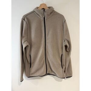 Men's St. John Bay Full Zip Fleece Top Grey With Black Pipping Size M